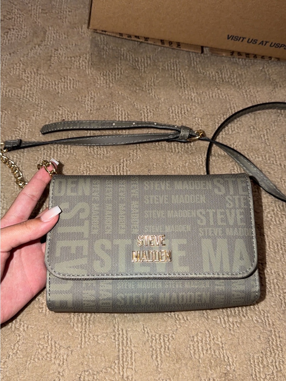 Steve Madden Olive Logo Mini Crossbody with Gold Hardware